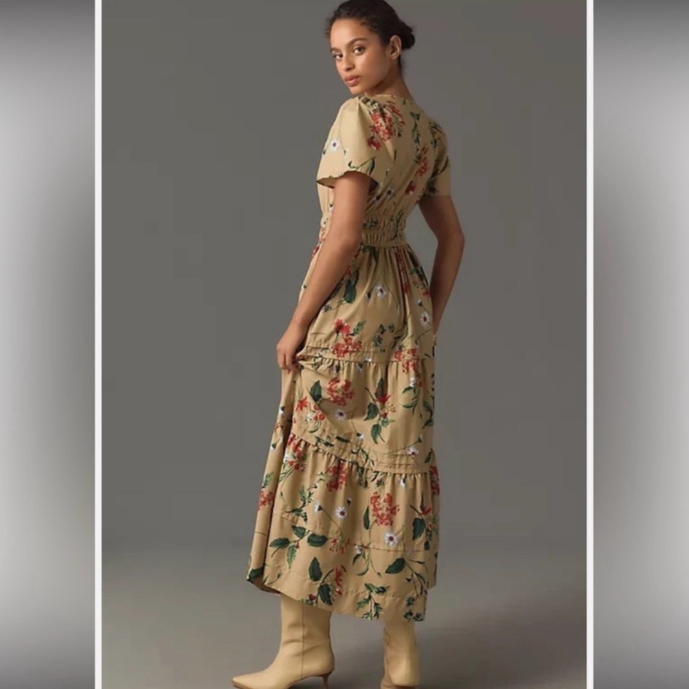 Anthropologie Somerset Maxi Dress Tan Khaki Red Floral. Size Medium. NWOT. - Picture 3 of 9